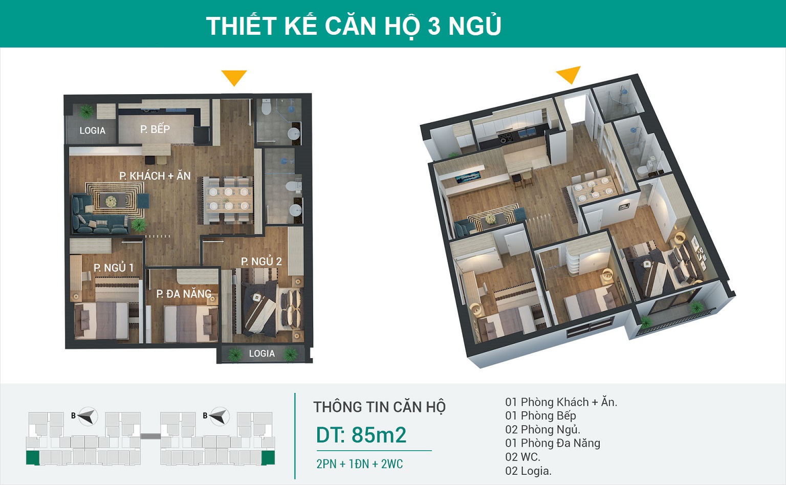 thiết kế căn hộ 3 ngủ ruby riverside long biên